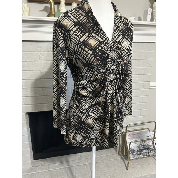 Vtg Alfani Faux Wrap Top Size M Geometric Floral Y2K V-Neck Rouched - Picture 2 of 5